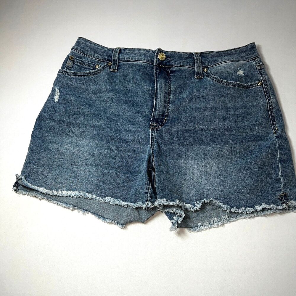 7 For All Mankind Denim Sz 14 Blue High Rise Raw Edge Frayed Cut Off shorts